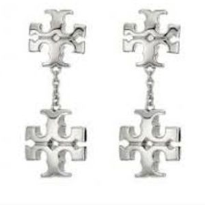 Tory Burch silver double logo drop earrings